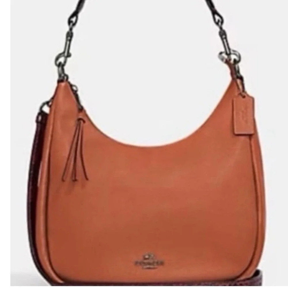 COACH Jules Hobo Sunset‎ Pebble Leather Snake Embossed Straps Purse C1571 - Picture 2 of 16